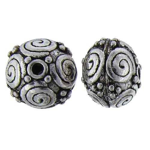 Pewter Oxidized, 19.8mm Width by 19.4mm Length by 15.4mm Height, Textured Round Bali Bead. Quantity per pack: 2 Pieces.