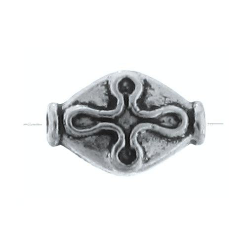 Pewter, 11.9mm Width by 8.0mm Length by 4.8mm Thickness, Textured Flat Bali Bead. Quantity Per Pack: 32 Pieces.