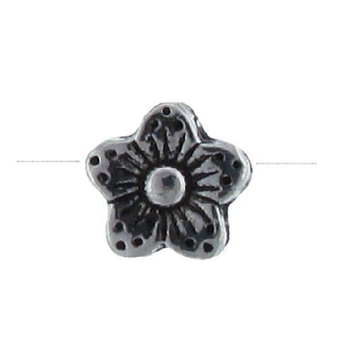 Pewter, 8.7mm Width / Length by 4.5mm Thickness, Stamped Flower Bali Bead. Quantity Per Pack: 47 Pieces.