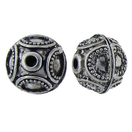 Pewter Oxidized, 14.0mm Width by 15.9mm Length / Height, Textured Round Bali Bead. Quantity Per Pack: 4 Pieces.