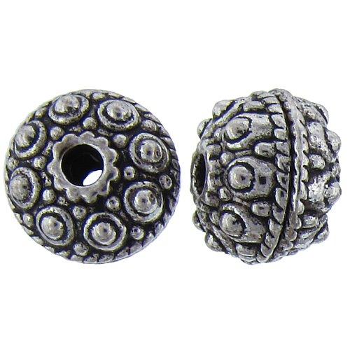 Pewter Oxidized, 18.0mm Width by 17.9mm Length by 14.1mm Height, Textured Round Bali Bead. Quantity per pack: 3 Pieces.