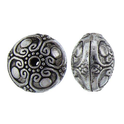 Pewter Oxidized, 16.4mm Width by 16.3mm Length by 11.6mm Height, Textured Round Bali Bead. Quantity per pack: 5 Pieces.