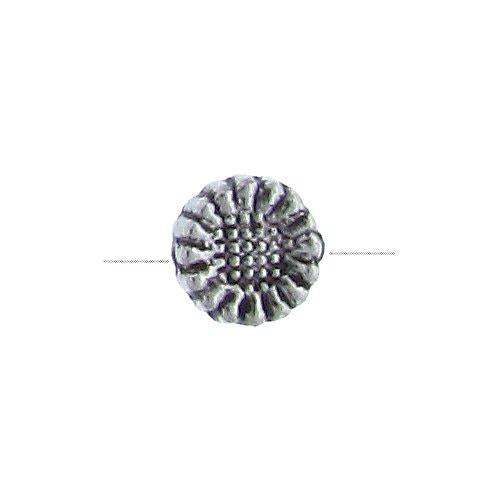 Pewter, 5.6mm Width / Length by 2.8mm Thickness, Textured Flower Bali Bead. Quantity Per Pack: 115 Pieces.