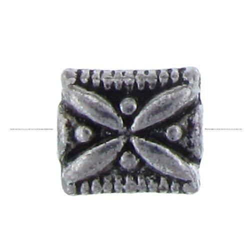 Pewter, 10.6mm Width by 9.1mm Length by 6.6mm Thickness, Textured Rectangle Shaped Flat Bali Bead. Quantity Per Pack: 18 Pieces.