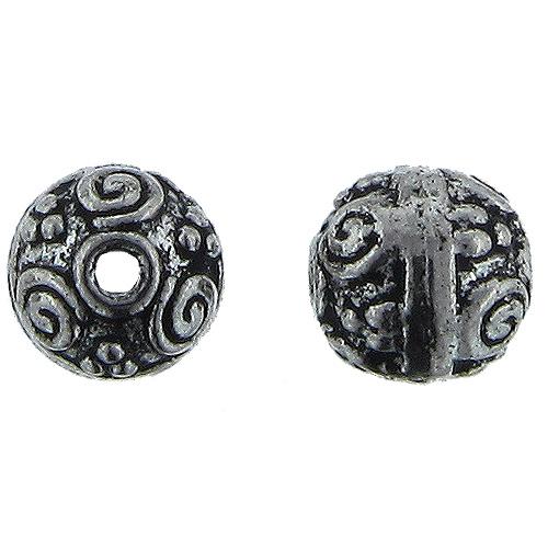 Pewter Oxidized, 9.9mm Width by 10.1mm Length / Height, Textured Filigree Round Bali Bead. Quantity Per Pack: 10 pieces.