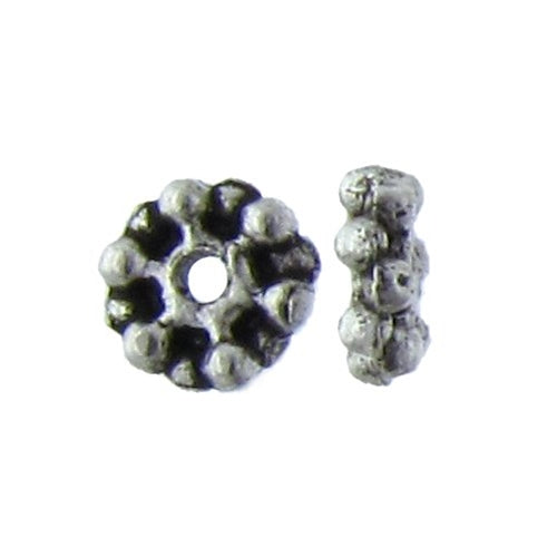 Pewter, 7.4mm Width / Length by 2.6mm Thickness, Snowflake Daisy Bali Bead. Quantity Per Pack: 116 Pieces.