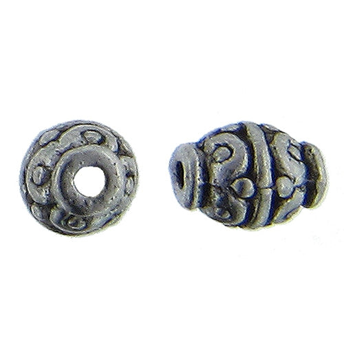 Pewter Oxidized, 7.3mm Width by 6.7mm Length by 8.8mm Height, Textured Oval Bali Bead. Quantity per pack: 33 Pieces.