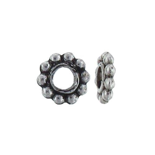 Pewter Oxidized, 6.3mm Width by 6.3mm Length by 1.5mm Height, Daisy Bali Bead. Quantity per pack: 227 Pieces.