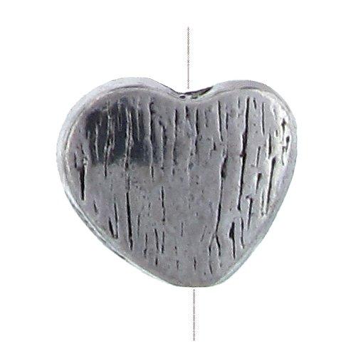 Pewter, 12.5mm Width by 4.2mm Length by 10.6mm Height, Textured Heart Bead. Quantity per pack: 21 Pieces Approximately.