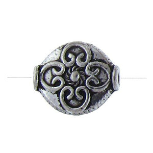 Pewter, 12.6mm Width by 5.4mm Length by 14.3mm Height, Textured Flat Round Bead. Quantity per pack: 15 Pieces.