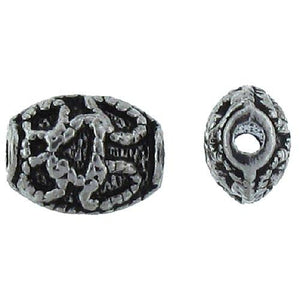 Pewter, 11.7mm Width by 8.9mm Length by 6.5mm Thickness, Flat Fancy Textured Bali Bead. Quantity Per Pack: 23 Pieces.