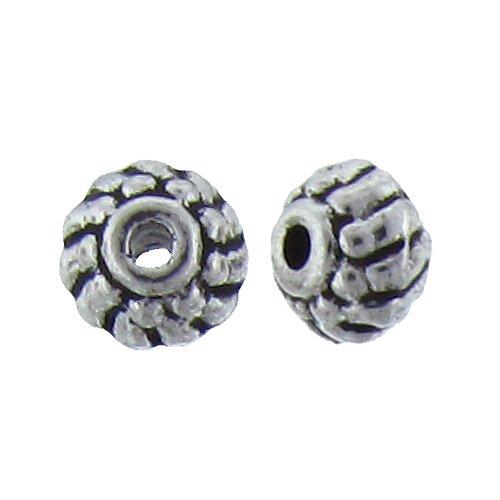 Pewter, 4.9mm Width by 7.0mm Length / Height, Round Textured Bali Bead. Quantity Per Pack: 56 Pieces.