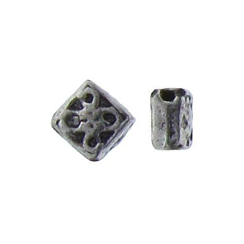 Pewter, 6.0mm Width by 4.9mm Length by 2.8mm Thickness, Textured Flat Diamond Shaped Bali Bead. Quantity Per Pack: 151 Pieces.