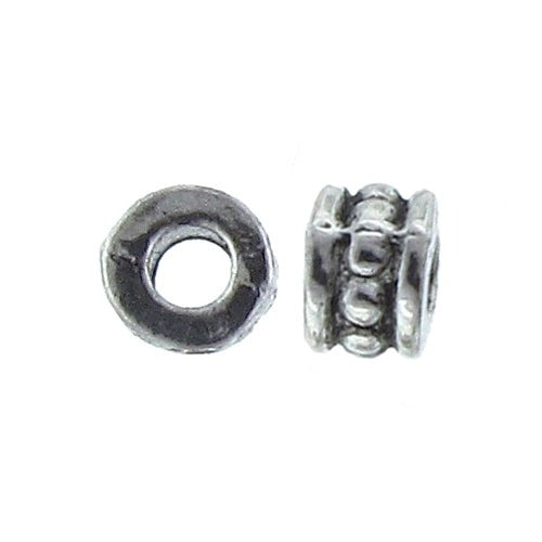 Pewter, 4.4mm Width by 5.9mm Length / Thickness, Textured Roundel Bali Bead. Quantity Per Pack: 79 Pieces.