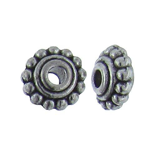 Pewter, 4.1mm Width by 7.7mm Length / Height, Beaded Texture Circle Bead. Quantity Per Pack: 66 Pieces.