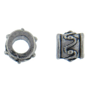 Pewter, 8.1mm Width by 9.2mm Length / Height, Textured Large Hole Round Bead. Quantity Per Pack: 23 Pieces.