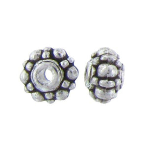 Pewter, 7.0mm Width by 7.0mm Length by 4.8mm Height, Textured Roundel Bead. Quantity per pack: 63 Pieces.