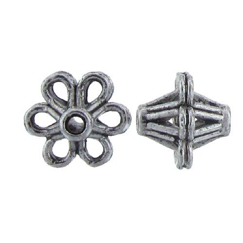 Pewter, 12.2mm Width by 13.7mm Length / Height, Elongated Oval Bali Bead. Quantity Per Pack: 19 Pieces.