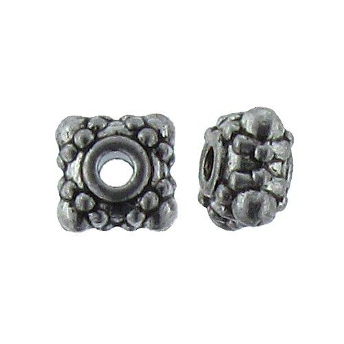 Pewter, 4.3mm Width / Thickness by 6.5mm Length, Beaded Texture Square Bead. Quantity Per Pack: 45 Pieces.