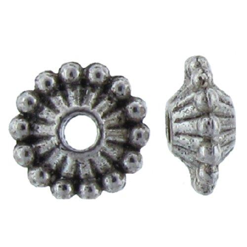 Pewter, 5.1mm Width by 11.3mm Length / Height, Flattened Textured Circle Bali Bead. Quantity Per Pack: 37 Pieces.