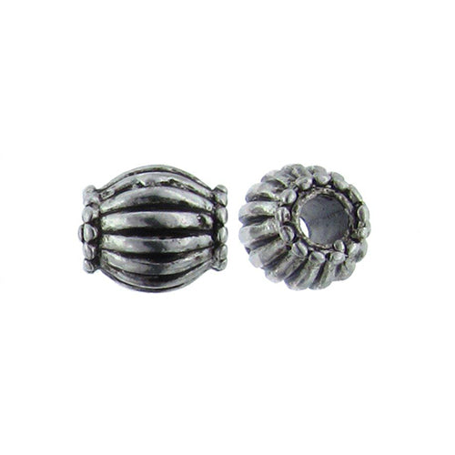 Pewter, 9.4mm Width by 9.3mm Length by 10.5mm Height, Corrugated Oval Bead. Quantity per pack: 11 Pieces.