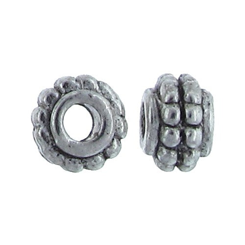 Pewter, 7.1mm Width by 7.1mm Length by 5.1mm Height, Textured Roundel Bead. Quantity per pack: 52 Pieces.