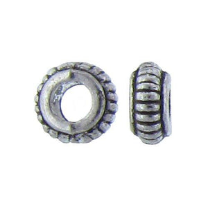 Pewter, 7.3mm Width by 7.3mm Length by 3.6mm Height, Textured Roundel Bead. Quantity per pack: 77 Pieces.