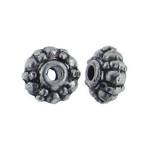 Pewter, 4.4mm Width by 7.2mm Length / Height, Beaded Textured Round Bead. Quantity Per Pack: 49 Pieces.