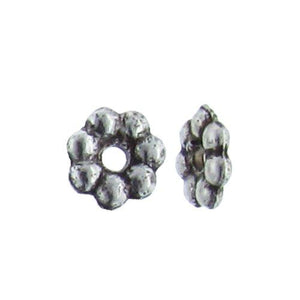 Pewter, 1.6mm Width / Thickness by 6.3mm Length, Textured Flower Bali Bead. Quantity Per Pack: 196 Pieces.