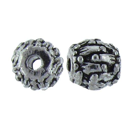 Pewter, 8.0mm Width by 7.8mm Length / Height, Fancy Textured Round Bali Bead. Quantity Per Pack: 25 pieces.