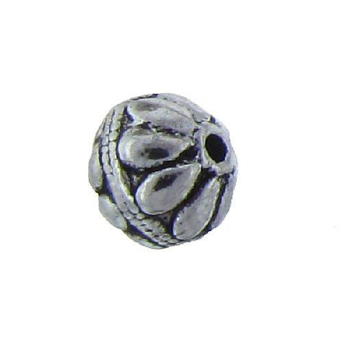 Pewter, 8.9mm Width by 9.7mm Length / Height, Fancy Textured Round Bali Bead. Quantity Per Pack: 14 Pieces.