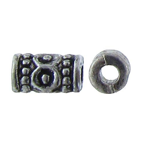 Pewter, 8.9mm Width by 5.1mm Length / Height, Textured Fancy Tube Bali Bead. Quantity Per Pack: 53 Pieces.