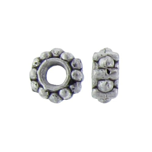 Pewter, 6.8mm Width by 6.6mm Length by 3.2mm Height, Textured Roundel Bead. Quantity per pack: 74 Pieces.