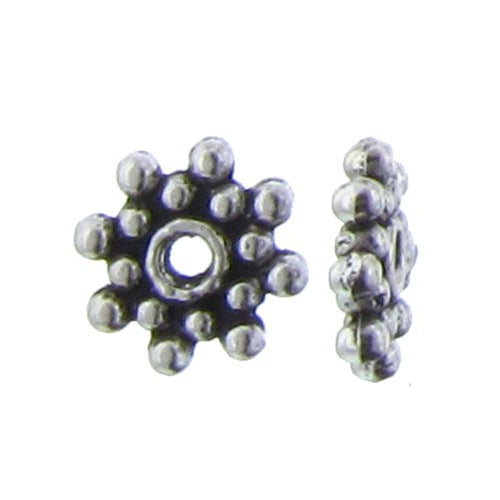 Pewter, 8.8mm Width by 8.8mm Length by 1.9mm Height, Daisy Bead. Quantity per pack: 90 Pieces.
