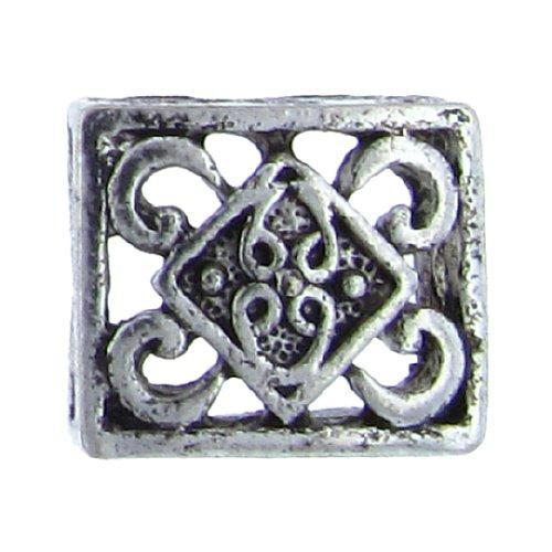 Pewter, 13.0mm Width by 5.2mm Length by 14.8mm Height, Fancy Rectangle Leather Bead. Quantity per pack: 15 Pieces.