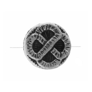 Pewter, 9.5mm Width by 4.4mm Length by 9.0mm Height, Textured Flat Round Bead. Quantity per pack: 19 Pieces.