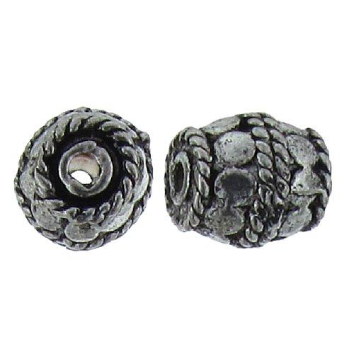 Pewter, 10.4mm Width by 9.5mm Length / Height, Textured Fancy Round Bead. Quantity Per Pack: 13 Pieces.