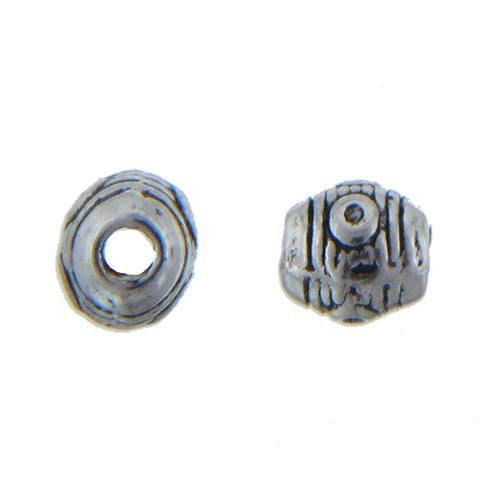 Pewter, 8.3mm Width by 5.7mm Length / Height, Textured Oval Bali Bead. Quantity Per Pack: 33 pieces.