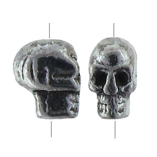 Pewter, 5.6mm Width by 8.1mm Length by 9.4mm Height, Skull Bead. Quantity per pack: 30 Pieces.
