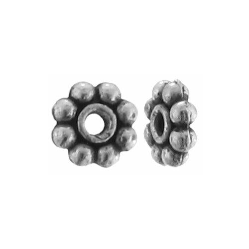 Pewter, 7.2mm Width by 7.2mm Length by 3.1mm Height, Textured Fancy Round Bead. Quantity per pack: 80 Pieces.
