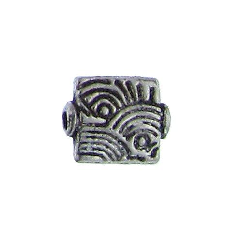 Pewter, 6.6mm Width by 3.0mm Length by 8.1mm Height, Engraved Square Bali Bead. Quantity per pack: 79 Pieces.