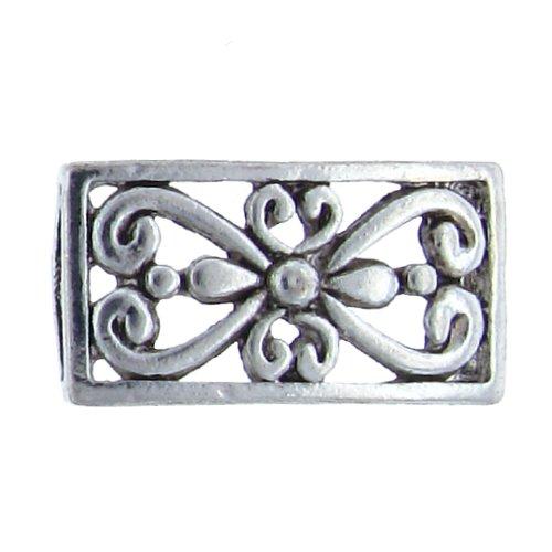 Pewter, 13.0mm Width by 6.4mm Length by 24.2mm Height, Fancy Rectangle Leather Bead. Quantity per pack: 8 Pieces.