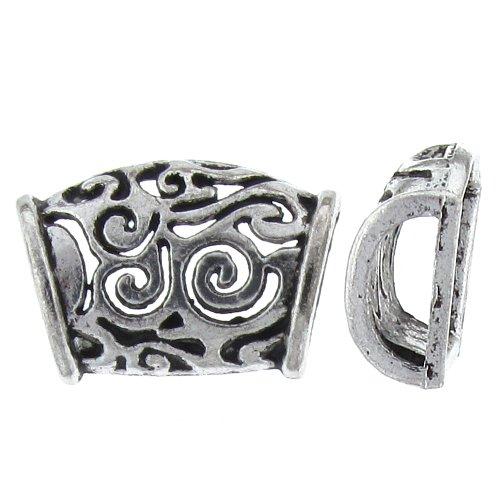 Pewter, 17.3mm Width by 7.8mm Length by 25.2mm Height, Fancy Rectangle Leather Bead. Quantity per pack: 9 Pieces.