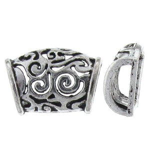 Pewter, 17.3mm Width by 7.8mm Length by 25.2mm Height, Fancy Rectangle Leather Bead. Quantity per pack: 9 Pieces.
