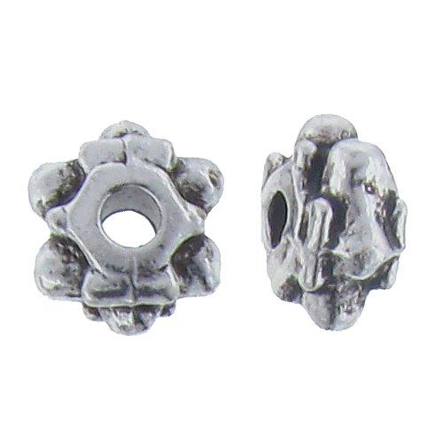Pewter, 4.9mm Width by 8.4mm Length / Height, Fancy Textured Round Bead. Quantity Per Pack: 42 Pieces.