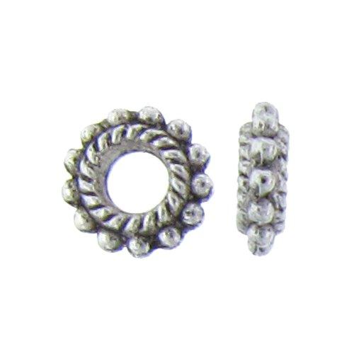 Pewter, 8.0mm Width by 7.9mm Length by 2.7mm Height, Textured Roundel Bead. Quantity per pack: 116 Pieces.