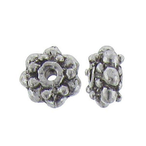 Pewter, 4.2mm Width by 7.4mm Length / Height, Beaded Texture Round Bali Bead. Quantity Per Pack: 47 Pieces.