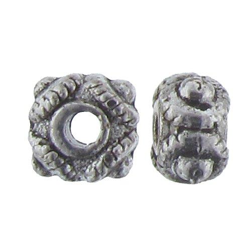 Pewter, 5.1mm Width by 8.4mm Length / Height, Textured Fancy Square Bali Bead. Quantity Per Pack: 33 Pieces.
