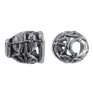 Pewter, 9.3mm Width by 8.1mm Length / Height, Fancy Textured Bali Cone. Quantity Per Pack: 67 Pieces.