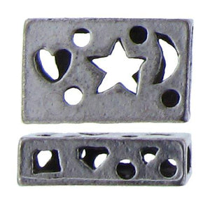 Pewter, 14.3mm Width by 9.1mm Length by 4.5mm Thickness, Flattened Square Bali Bead. Quantity Per Pack: 16 Pieces.